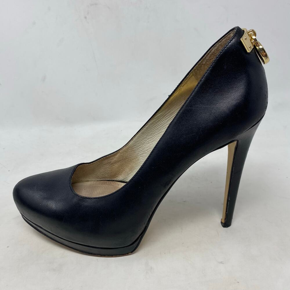 Michael Kors Hamilton Pump Platform Heel Black Leather Womens Size 7.5 - Picture 2 of 8
